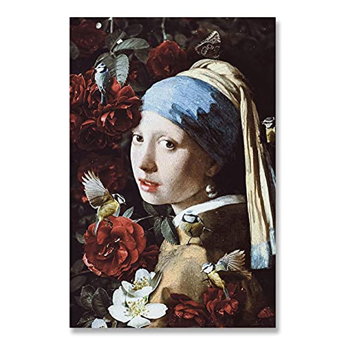 Impresiones De Lienzo Cuadros de pared de lienzo reproducciones de pinturas famosas obras de artistas holandeses chica con pendientes de perlas decoración del hogar pintura de cabecera 60x90cm