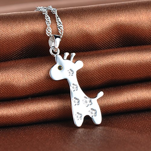 Infinite U - Colgante de plata esterlina 925, diseño de jirafa (cadena de 43 cm, para niñasy mujeres)