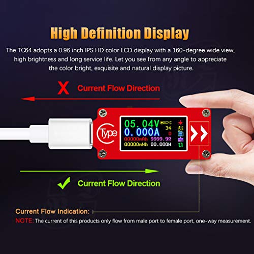 Innovateking-EU Type-C USB Voltage Tester Multímetro Voltímetro Amperímetro 0-4A 3.7-30V Tipo-C USB Current Medidor de Potencia Tester 0.96 Pulgadas IPS HD Display Multifunción Ammeter TC64
