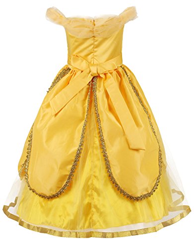 JerrisApparel Niña Princesa Belle Disfraz Tul Fiesta Trajes Vestido (4 años, Amarillo 1 con Accesorios)