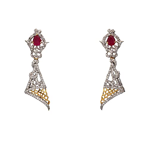 Jewelryonclick Pendientes colgantes con circonita cúbica para mujer, diseño de lágrimas Chandbali, chapado en oro de 14 quilates, para niñas, joyería tradicional, Gema, zirconio cúbico,