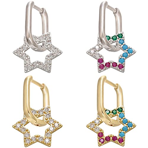 JIUXIAO Pendientes de aro pequeños de Cristal de 1 Pieza Color Dorado/Plateado Corazón Rectangular Redondeado Pendientes de Mujer Ve230-Color Dorado