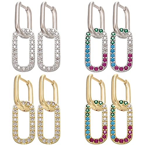 JIUXIAO Pendientes de aro pequeños de Cristal de 1 Pieza Color Dorado/Plateado Corazón Rectangular Redondeado Pendientes de Mujer Ve230-Color Dorado
