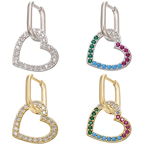 JIUXIAO Pendientes de aro pequeños de Cristal de 1 Pieza Color Dorado/Plateado Corazón Rectangular Redondeado Pendientes de Mujer Ve230-Color Dorado