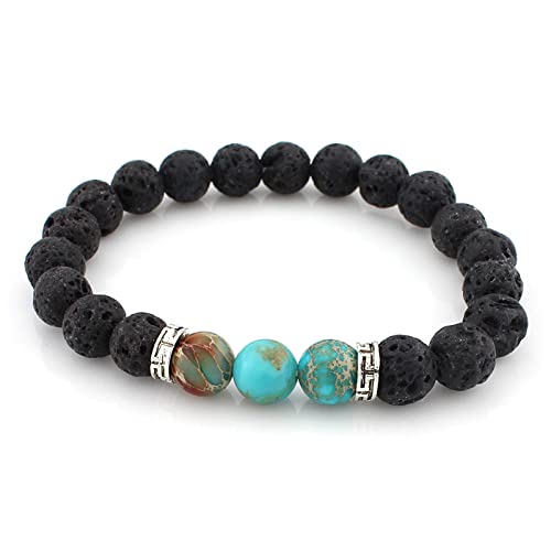JOLIANN Pulsera Piedra VolcánicaModa Azul Cielo Piedra Imperial Piedra Natural Pulsera De Cuentas De Plata para Hombres Y Mujeres Estilo Europeo Yoga Casual Amistad Perfume Difusor De Aceite Esencial