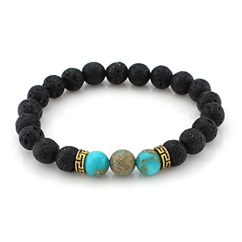 JOLIANN Pulsera Piedra VolcánicaPiedra Natural Cielo Azul Emperador Piedra Cuentas De Oro Pulseras para Hombres Y Mujeres Estilo Europeo Yoga Ocio Amistad Perfume Difusor De Aceite Esencial