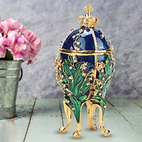 Joyero, pintado a mano enredaderas de coral esmaltado Faberge huevo collar de metal anillo sostenedor de la joyería con diamantes de imitación brillantes para regalo de decoración del hogar