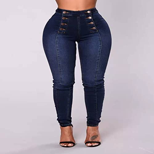 Jubaton Pantalones Casuales de Cintura Alta Pantalones Vaqueros elásticos Ajustados para Mujer Pantalones Sexis con Doble Botonadura, cómodos y de Moda Que levantan la Cadera M