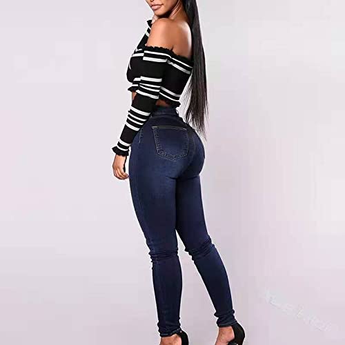 Jubaton Pantalones Casuales de Cintura Alta Pantalones Vaqueros elásticos Ajustados para Mujer Pantalones Sexis con Doble Botonadura, cómodos y de Moda Que levantan la Cadera M