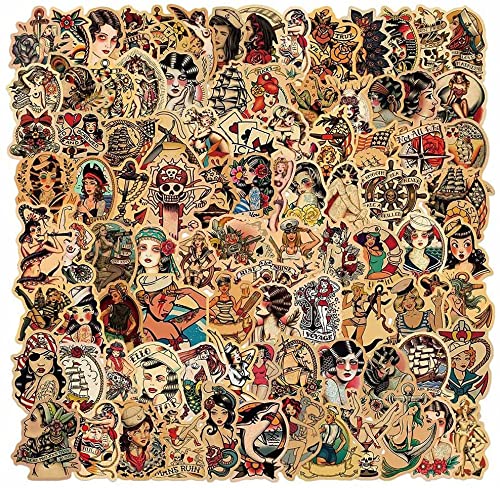 Juego de 100 pegatinas vintage de Sailor Jerry para adultos, vinilo resistente al agua, retro pinup Girl ofertas para ordenador portátil, botella de agua, coche, moto,equipaje, decoración sexy