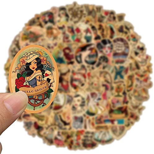 Juego de 100 pegatinas vintage de Sailor Jerry para adultos, vinilo resistente al agua, retro pinup Girl ofertas para ordenador portátil, botella de agua, coche, moto,equipaje, decoración sexy