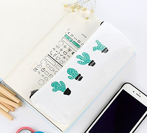 JUNGEN Lápiz de moda caso impreso cactus hermosa lona lápiz bolsa simple producto de oficina para estudiantes