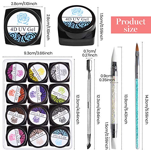 Kalolary Esmalte de Uñas de Arte,12 Colores Escultura tallada en gel para uñas con 1 bolígrafo de para esculturas de uñas, 1 cortador de cutículas de doble punta y un pincel