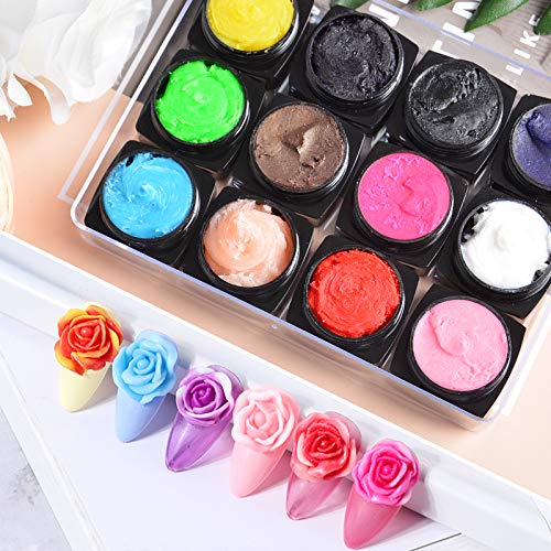 Kalolary Esmalte de Uñas de Arte,12 Colores Escultura tallada en gel para uñas con 1 bolígrafo de para esculturas de uñas, 1 cortador de cutículas de doble punta y un pincel