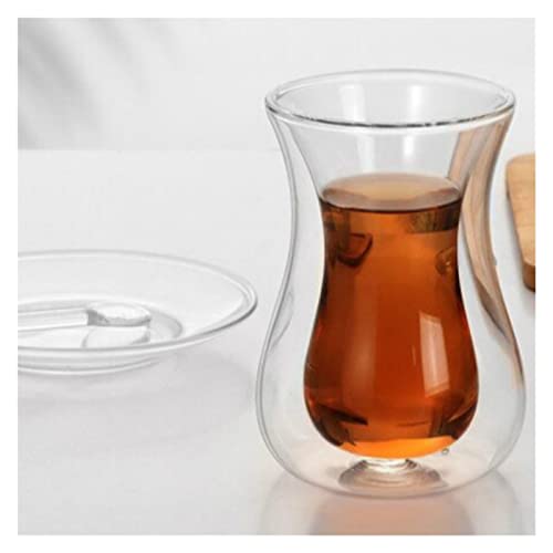 Kater Turco Bohea Doble Pared Vidrio Aislado Thermal Cafe Espresso Tiro Taza de café Beauty Tea Black Tea Saucer cucharadita Conjuntos Taza de té (Color : 1 Piece)