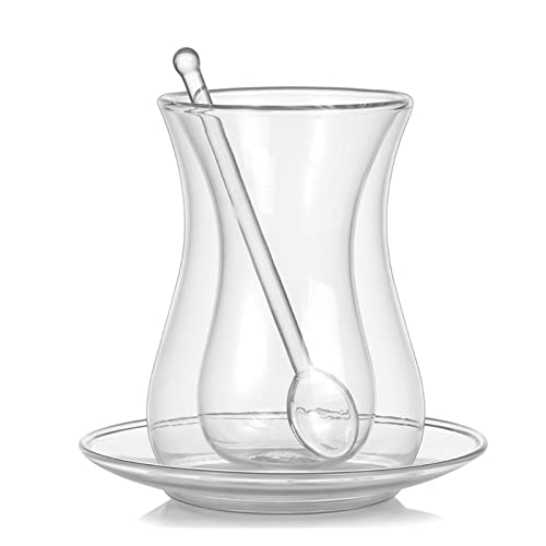 Kater Turco Bohea Doble Pared Vidrio Aislado Thermal Cafe Espresso Tiro Taza de café Beauty Tea Black Tea Saucer cucharadita Conjuntos Taza de té (Color : 1 Piece)