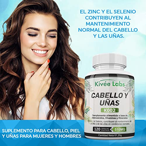 Kivéelabs Vitaminas para el Cabello - Biotina para el Cabello - Vitamina C - Zinc capsulas - Sin gluten, Apto para Veganos y sin OMG - 120 Cápsulas blandas - Fabricado en España