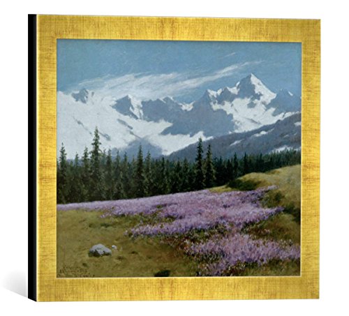 Kunst für Alle ' – Fotografía enmarcada de Stanislaw Witkiewicz Crocus Antes verschneiter Paisaje de montaña, de impresión handgefertigten imágenes de Marco, 40 x 30 cm, Oro Raya