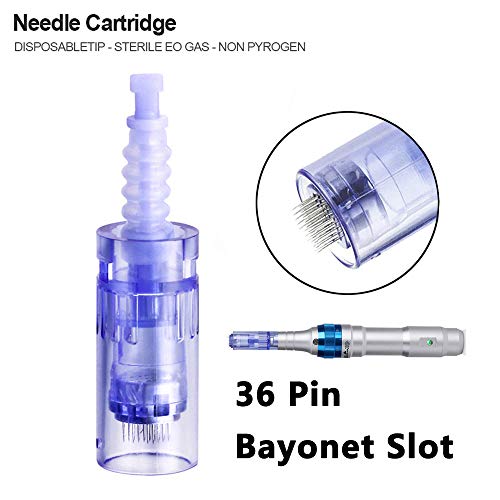KYTRIBE 10pcs Dermapen Agujas Cartucho de repuesto puntas cartucho Slot bayoneta, paquete individual, desinfección estéril, promover la absorción del suero, antienvejecimiento facial (36 Agujas)