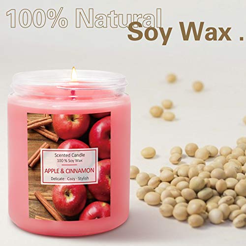 LA BELLEFÉE Velas Arománticas Grande Perfumadas con Aroma de manzana y canela Cera de Soja Set de Regalos aliviar el estrés y relajación con aromaterapia