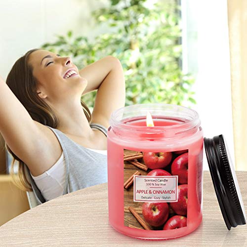 LA BELLEFÉE Velas Arománticas Grande Perfumadas con Aroma de manzana y canela Cera de Soja Set de Regalos aliviar el estrés y relajación con aromaterapia
