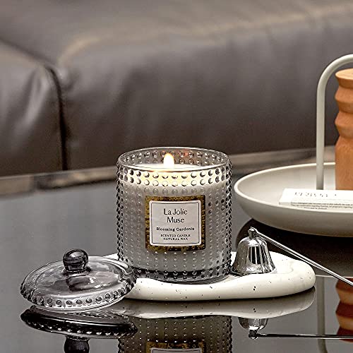 LA JOLIE MUSE Vela Aromática de Gardenia Floreciente, Vela de Cera Natural con Aroma Floral, 75 Horas de Duración, Envase de Vidrio para Regalo y Decoración del Hogar, 285g