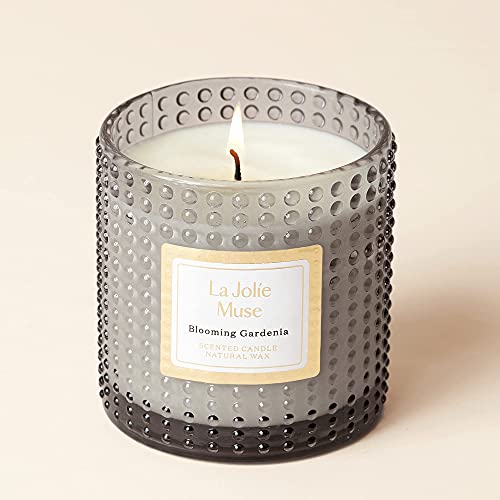 LA JOLIE MUSE Vela Aromática de Gardenia Floreciente, Vela de Cera Natural con Aroma Floral, 75 Horas de Duración, Envase de Vidrio para Regalo y Decoración del Hogar, 285g
