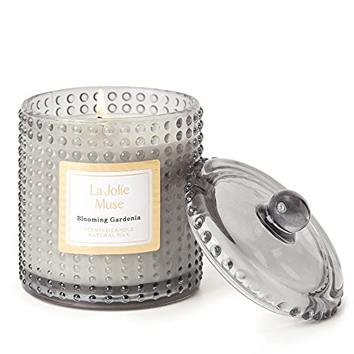 LA JOLIE MUSE Vela Aromática de Gardenia Floreciente, Vela de Cera Natural con Aroma Floral, 75 Horas de Duración, Envase de Vidrio para Regalo y Decoración del Hogar, 285g
