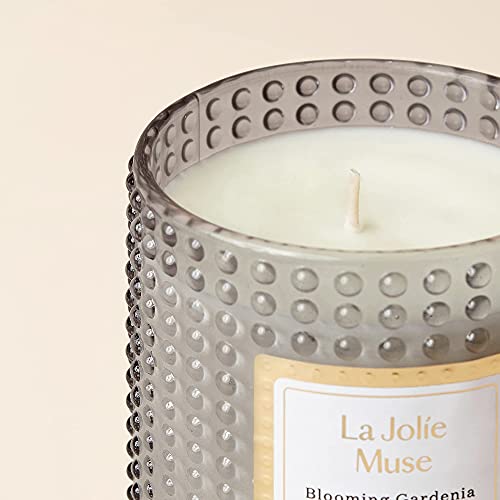 LA JOLIE MUSE Vela Aromática de Gardenia Floreciente, Vela de Cera Natural con Aroma Floral, 75 Horas de Duración, Envase de Vidrio para Regalo y Decoración del Hogar, 285g