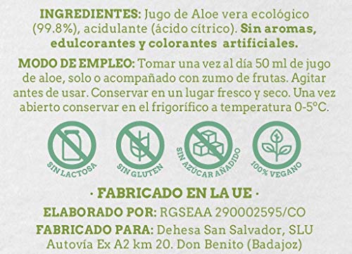 La Vendita Jugo De Aloe Vera Puro Para Beber Con Pulpa. Bebida Natural De Aloe Vera Puro Y Ecológico. Zumo Bebible 100% Organico Y Natural. Bebida Detox En Envase De Vidrio De Medio Litro (0,5L)