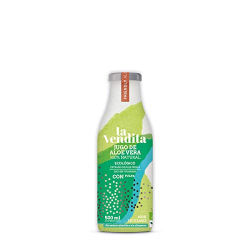 La Vendita Jugo De Aloe Vera Puro Para Beber Con Pulpa. Bebida Natural De Aloe Vera Puro Y Ecológico. Zumo Bebible 100% Organico Y Natural. Bebida Detox En Envase De Vidrio De Medio Litro (0,5L)