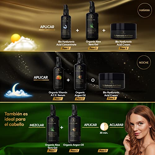 LANZAMIENTO Set de Regalo Orgánico Antiedad Premium XXL 700ml - Gel de Aloe Vera + Aceite de Argan + Serum de Acido Hialuronico + Crema Hialuronica + Serum Vitamina C AE Regalos Originales para Mujer
