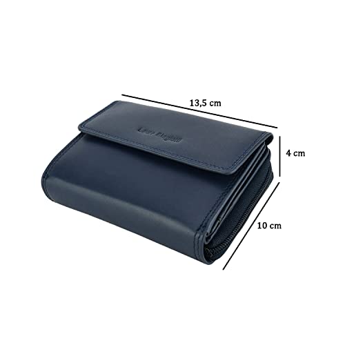 Laura Biagiotti Cartera mujer de piel auténtica, espaciosa con caja de regalo, Navy 208,