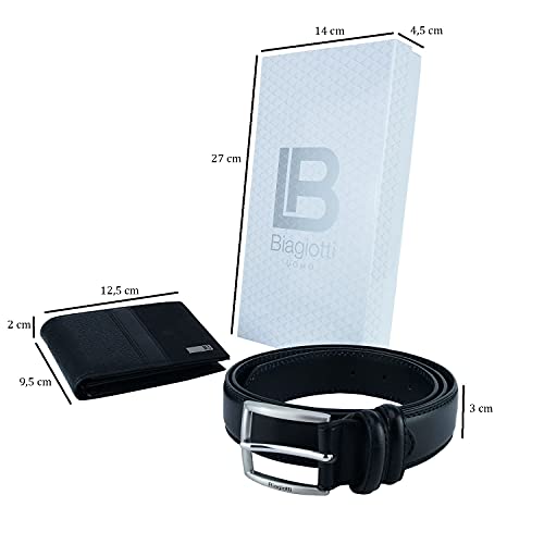 Laura Biagiotti Estuche regalo para hombre, cinturón de piel y cartera, Negro Cartera Interior Piel Exterior PU,