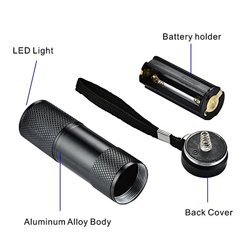 LEAGY Paquete de 6 ULTRAVIOLETA ULTRAVIOLETA ULTRAVIOLETA Blacklight 9 LED Linterna