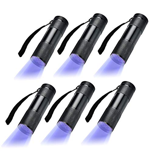 LEAGY Paquete de 6 ULTRAVIOLETA ULTRAVIOLETA ULTRAVIOLETA Blacklight 9 LED Linterna