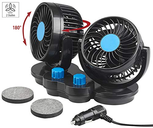 Lescars Ventilador de coche: Ventilador doble para vehículos de motor para conexión de 12 V, con 2 peldaños, 6,5 vatios (12 voltio ventilador)
