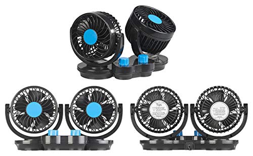 Lescars Ventilador de coche: Ventilador doble para vehículos de motor para conexión de 12 V, con 2 peldaños, 6,5 vatios (12 voltio ventilador)