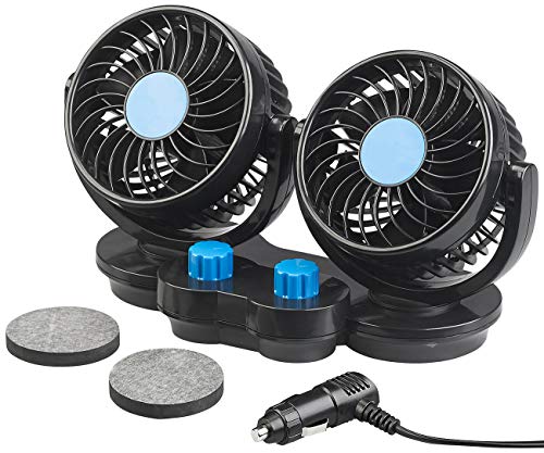 Lescars Ventilador de coche: Ventilador doble para vehículos de motor para conexión de 12 V, con 2 peldaños, 6,5 vatios (12 voltio ventilador)