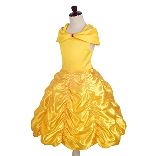 Lito Angels Vestido de Princesa Belle Disfraz la Bella y la Bestia con Corona y Accesorios para Niñas Talla 10-11 Años, Amarillo 077