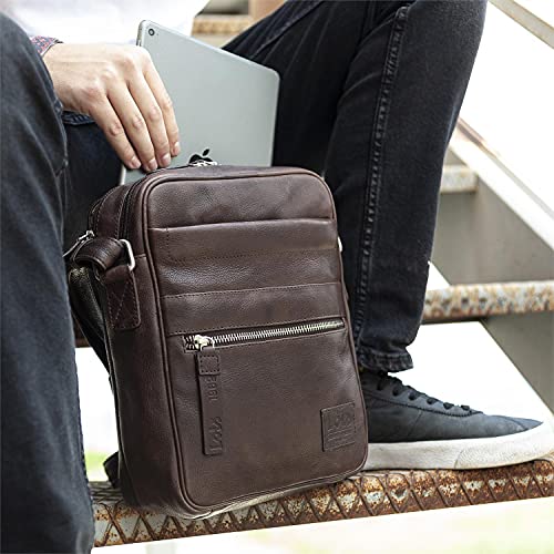Lois - Bolso Hombre Bandolera Piel Grande - Bolso de Hombro de Piel Cuero Auténtico de Marca LOIS - Bolsito Hombre Piel para Uso Casual, Trabajo o Viaje 305926, Color Marron