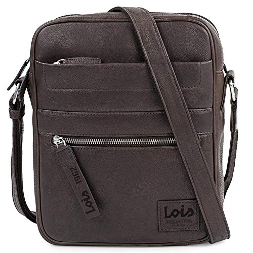 Lois - Bolso Hombre Bandolera Piel Grande - Bolso de Hombro de Piel Cuero Auténtico de Marca LOIS - Bolsito Hombre Piel para Uso Casual, Trabajo o Viaje 305926, Color Marron