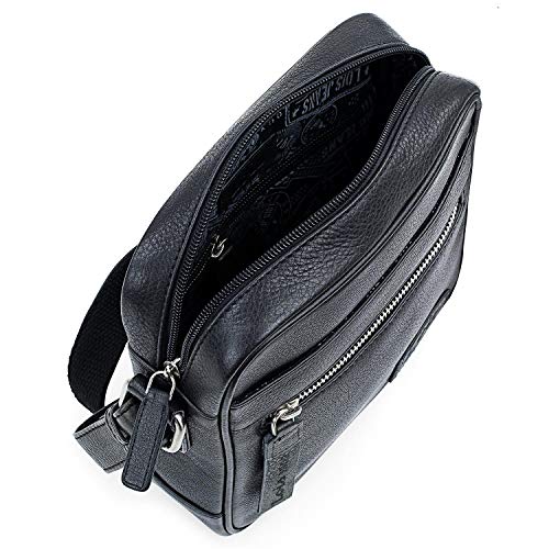 Lois - Bolso Hombre Bandolera Piel Pequeño - Bolso de Hombro de Piel Cuero Auténtico de Marca LOIS - Bolsito Hombre Piel para Uso Casual, Trabajo o Viaje 305919, Color Negro