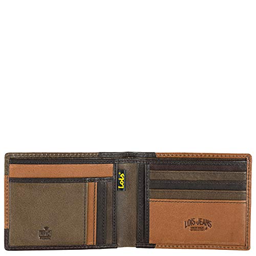 Lois - Cartera Hombre Piel Genuina Cuero. Monedero, Tarjetero con Sistema Bloqueo RFID. Marca Genuina y Original. Diseñada en España 203207, Color Marrón Oscuro