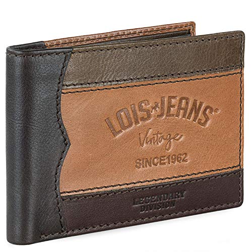 Lois - Cartera Hombre Piel Genuina Cuero. Monedero, Tarjetero con Sistema Bloqueo RFID. Marca Genuina y Original. Diseñada en España 203207, Color Marrón Oscuro