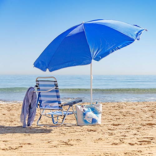 LOLAhome Pack sombrilla de Playa de Ø 200 cm Azul de Acero, y Soporte