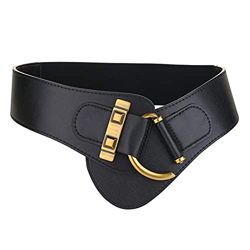 Longwu Cinturón de Cuero Elástico Ancho Vintage para Mujer, Cinturón de Cintura de Moda para Vestidos/Mono/Abrigo/Suéter/Chaqueta - Negro