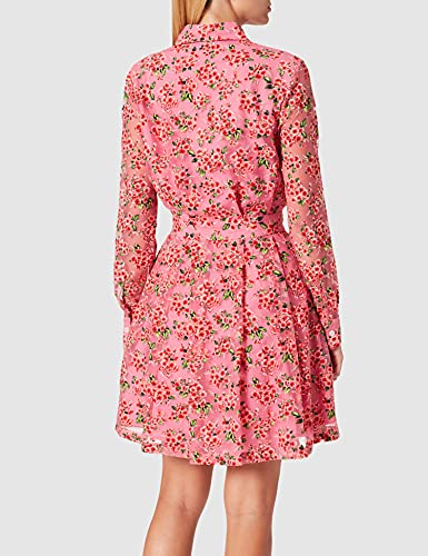 Love Moschino Flared Dress Shirt Long Sleeves with All-Over devoré Flowers Vestido Informal, F.Rosa/Fio.Ross, 46 para Mujer
