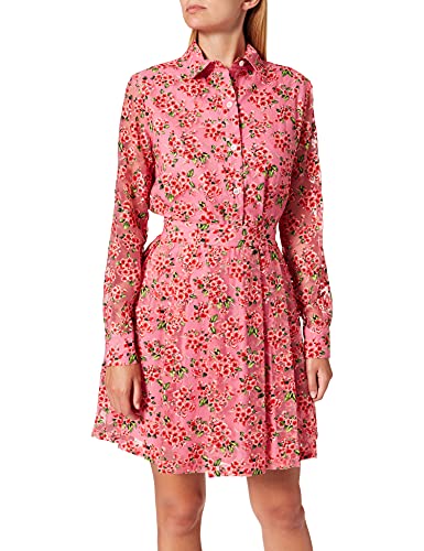 Love Moschino Flared Dress Shirt Long Sleeves with All-Over devoré Flowers Vestido Informal, F.Rosa/Fio.Ross, 46 para Mujer