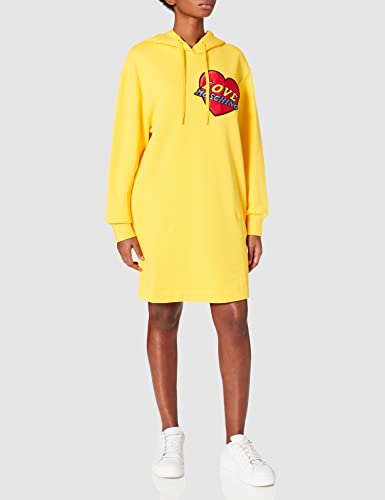 Love Moschino Long Sleeved Hoodie Dress in 100% Cotton Fleece Vestido, Amarillo, 40 para Mujer